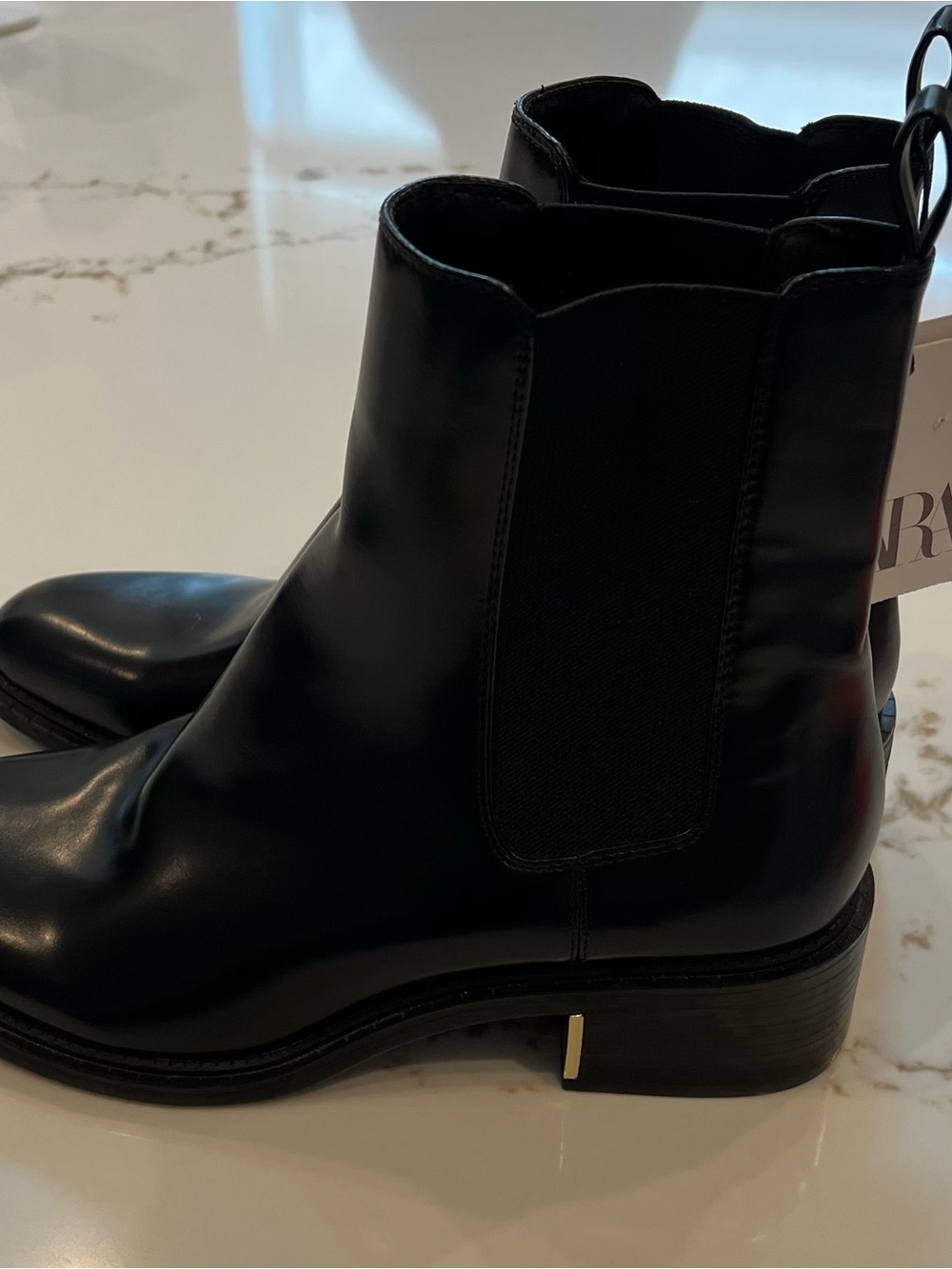 Zara Women's Black Chelsea Ankle Booties with Elastic Side Panels